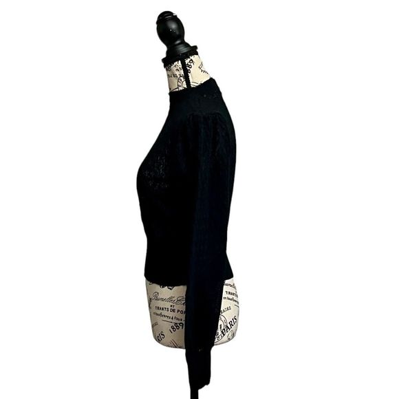 Zara Womens Black Long Sleeve Open Knit Sheer Pullover High Neck Cropped M Boho - Picture 3 of 8